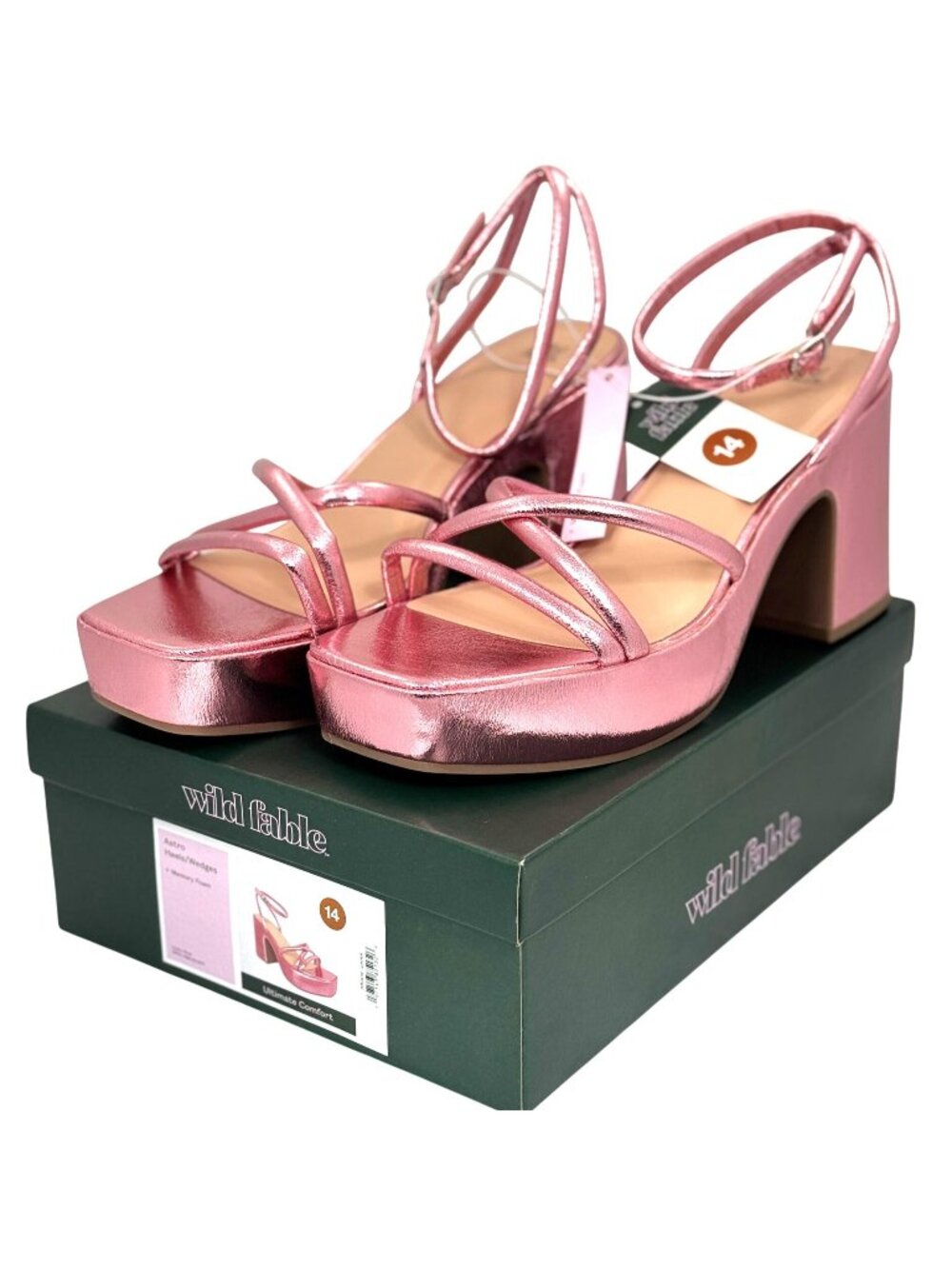 Wild Fable Astro Metallic Pink Block 4in Heels Ultimate Comfort Size 14 NIB